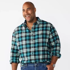 Big & Tall Sonoma Goods For Life® Regular-Fit Flannel Button-Down Shirt -Hot Sale Adult Shop 5044680 Teal Plaid
