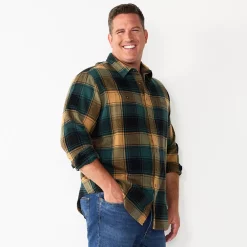 Big & Tall Sonoma Goods For Life® Regular-Fit Flannel Button-Down Shirt -Hot Sale Adult Shop 5044680 Yellow Green Plaid