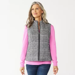 Petite Women's Croft & Barrow® Woven Quilted Vest -Hot Sale Adult Shop 5055459 Black Plaid