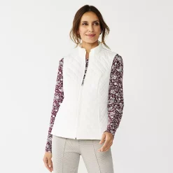 Women's Croft & Barrow® Woven Quilted Vest -Hot Sale Adult Shop 5069324 White