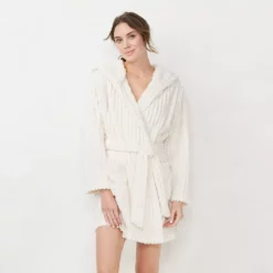Women's LC Lauren Conrad Plush Hooded Wrap Robe -Hot Sale Adult Shop 5069352 Ivory