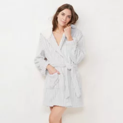 Women's LC Lauren Conrad Plush Hooded Wrap Robe -Hot Sale Adult Shop 5069352 Light Gray