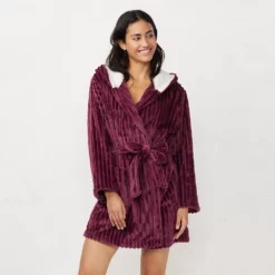 Women's LC Lauren Conrad Plush Hooded Wrap Robe -Hot Sale Adult Shop 5069352 Plum
