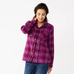 Women's Croft & Barrow® The Extra Soft Plaid Flannel Shirt -Hot Sale Adult Shop 5069612 Berry Plaid
