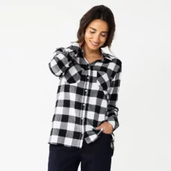Women's Croft & Barrow® The Extra Soft Plaid Flannel Shirt -Hot Sale Adult Shop 5069612 Black Buffalo Plaid