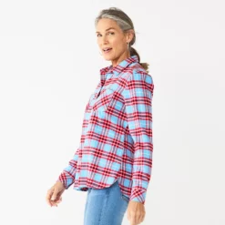 Women's Croft & Barrow® The Extra Soft Plaid Flannel Shirt -Hot Sale Adult Shop 5069612 Blue Red Plaid
