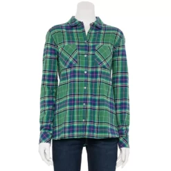Women's Croft & Barrow® The Extra Soft Plaid Flannel Shirt -Hot Sale Adult Shop 5069612 Green Navy Plaid