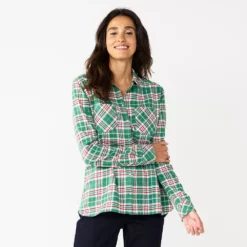 Women's Croft & Barrow® The Extra Soft Plaid Flannel Shirt -Hot Sale Adult Shop 5069612 Green Plaid