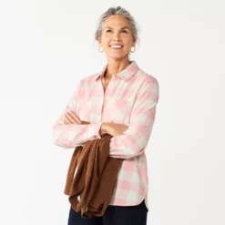 Women's Croft & Barrow® The Extra Soft Plaid Flannel Shirt -Hot Sale Adult Shop 5069612 Pink Buffalo Check