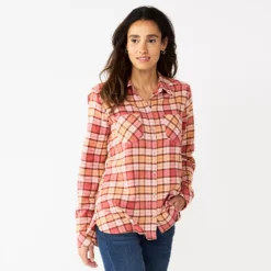Women's Croft & Barrow® The Extra Soft Plaid Flannel Shirt -Hot Sale Adult Shop 5069612 Pink Plaid