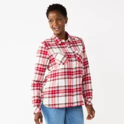 Women's Croft & Barrow® The Extra Soft Plaid Flannel Shirt -Hot Sale Adult Shop 5069612 Red Plaid