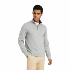 Men's Tommy Hilfiger Logo Quarter-Zip Top -Hot Sale Adult Shop 5090444 Grey Heather