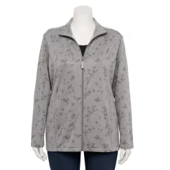 Plus Size Croft & Barrow® Zip-Front Fleece Jacket -Hot Sale Adult Shop 5152260 Gray Floral