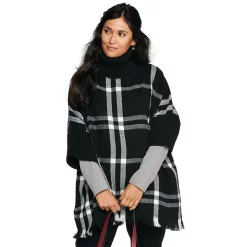 Women's Sonoma Goods For Life® Turtleneck Poncho -Hot Sale Adult Shop 5161618 Black White Buffalo
