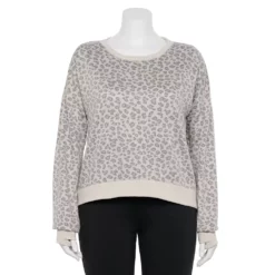Plus Size Tek Gear® Crewneck Fleece Sweatshirt -Hot Sale Adult Shop 5187076 Gray Leopard
