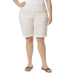 Plus Size Gloria Vanderbilt Amanda Pull-On Bermuda Shorts -Hot Sale Adult Shop 5194604 Vintage White Gingham