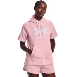 Women's Under Armour Rival Fleece Short Sleeve Hoodie -Hot Sale Adult Shop 5195217 Prime Pink