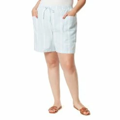 Plus Size Gloria Vanderbilt Jenna Linen Bermuda Shorts -Hot Sale Adult Shop 5195329 Pale Sky Stripe