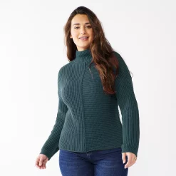 Women's Sonoma Goods For Life® Exposed Seaming Mockneck Sweater -Hot Sale Adult Shop 5195667 Green Twist