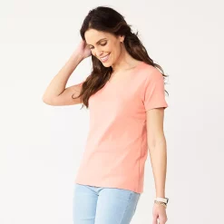 Petite Croft & Barrow® Essential V-Neck Tee -Hot Sale Adult Shop 5211690 Burnt Coral