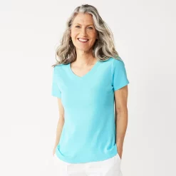 Petite Croft & Barrow® Essential V-Neck Tee -Hot Sale Adult Shop 5211690 Capri Blue