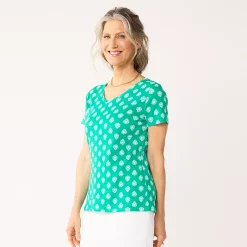Petite Croft & Barrow® Essential V-Neck Tee -Hot Sale Adult Shop 5211690 Green Folk Geo