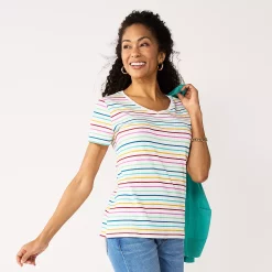 Petite Croft & Barrow® Essential V-Neck Tee -Hot Sale Adult Shop 5211690 Multi Thin Stripe