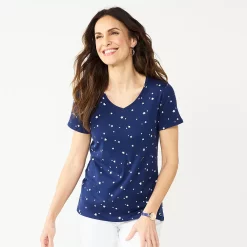 Petite Croft & Barrow® Essential V-Neck Tee -Hot Sale Adult Shop 5211690 Navy White Stars