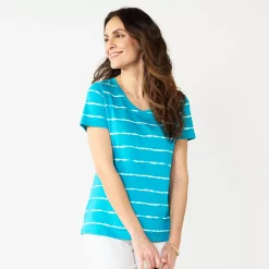 Petite Croft & Barrow® Essential V-Neck Tee -Hot Sale Adult Shop 5211690 Teal Dye Stripe