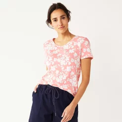 Petite Croft & Barrow® Essential V-Neck Tee -Hot Sale Adult Shop 5211690 White Coral Floral