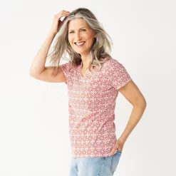 Petite Croft & Barrow® Essential V-Neck Tee -Hot Sale Adult Shop 5211690 White Coral Tile Geo