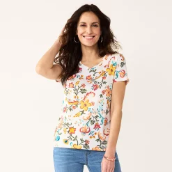 Petite Croft & Barrow® Essential V-Neck Tee -Hot Sale Adult Shop 5211690 White Folk Floral