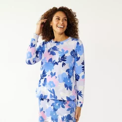 Women's Croft & Barrow® Athleisure Crewneck Sweatshirt -Hot Sale Adult Shop 5224371 Blue Bold Blooms