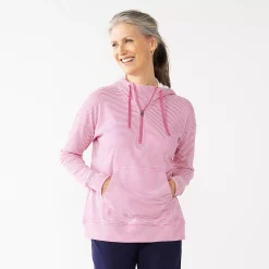 Women's Croft & Barrow® Athleisure Drop-Shoulder Hoodie -Hot Sale Adult Shop 5237036 Pink Tiny Stripe
