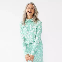 Women's Croft & Barrow® Athleisure Drop-Shoulder Hoodie -Hot Sale Adult Shop 5237036 Teal Boho Floral