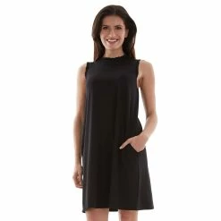 Women's AB Studio Ruffle-Trim Sleeveless Swing Dress -Hot Sale Adult Shop 5237664 Black