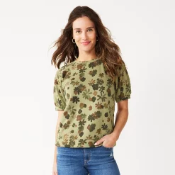 Women's Sonoma Goods For Life® Puff Sleeve Sweatshirt -Hot Sale Adult Shop 5237696 Olive Camo Floral