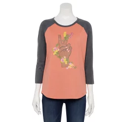 Women's Sonoma Goods For Life® Three Quarter Sleeve Baseball Graphic Tee -Hot Sale Adult Shop 5242169 Pink Peace Floral