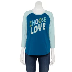 Women's Sonoma Goods For Life® Three Quarter Sleeve Baseball Graphic Tee -Hot Sale Adult Shop 5242169 Teal Choose Love
