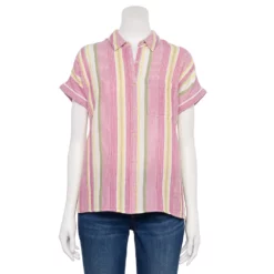 Women's Sonoma Goods For Life® Button-Front Shirt -Hot Sale Adult Shop 5254682 Berry Stripe