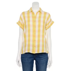 Women's Sonoma Goods For Life® Button-Front Shirt -Hot Sale Adult Shop 5254682 Blush Gingham