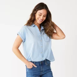 Women's Sonoma Goods For Life® Button-Front Shirt -Hot Sale Adult Shop 5254682 Light Wash Chambray