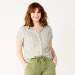 Women's Sonoma Goods For Life® Button-Front Shirt -Hot Sale Adult Shop 5254682 Multi Stripe