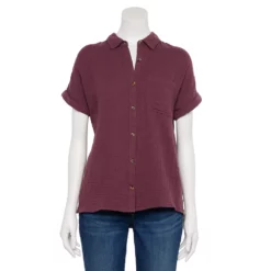 Women's Sonoma Goods For Life® Button-Front Shirt -Hot Sale Adult Shop 5254682 Plum