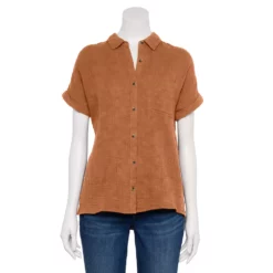 Women's Sonoma Goods For Life® Button-Front Shirt -Hot Sale Adult Shop 5254682 Rust