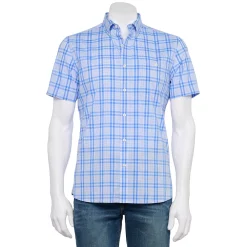Men's Croft & Barrow® Slim-Fit Performance Woven Button-Down Shirt -Hot Sale Adult Shop 5256596 Blue Grid Plaid
