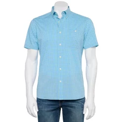 Men's Croft & Barrow® Slim-Fit Performance Woven Button-Down Shirt -Hot Sale Adult Shop 5256596 Teal Gingham