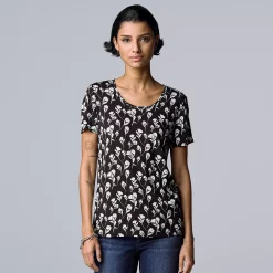 Petite Simply Vera Vera Wang Printed Short Sleeve Tee -Hot Sale Adult Shop 5256811 Mini Shadow Stems