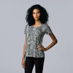 Petite Simply Vera Vera Wang Printed Short Sleeve Tee -Hot Sale Adult Shop 5256811 White Black Lace