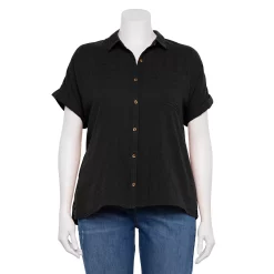 Plus Size Sonoma Goods For Life® Short Sleeve Button Down Top -Hot Sale Adult Shop 5258112 Black